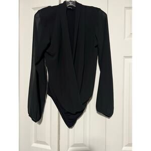 Boohoo Black Long Sleeve Wrap Bodysuit Size 16 NWOT